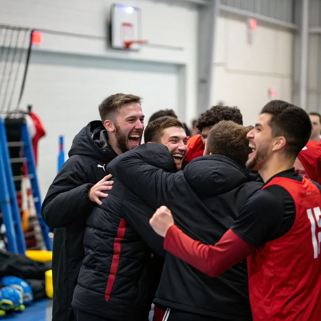 Team celebrating after practice